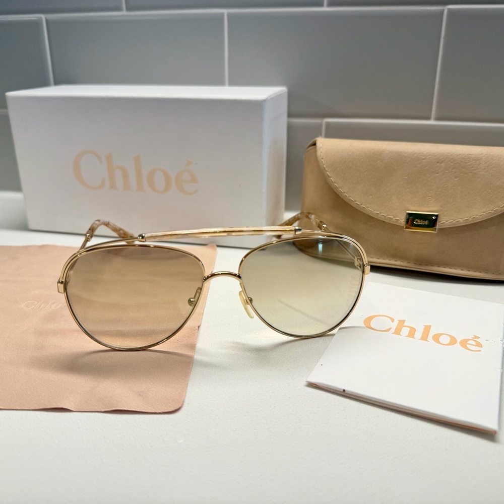 Chloé Jackie Brow Bar Aviator style sunglasses in gold and Havana tortoiseshell